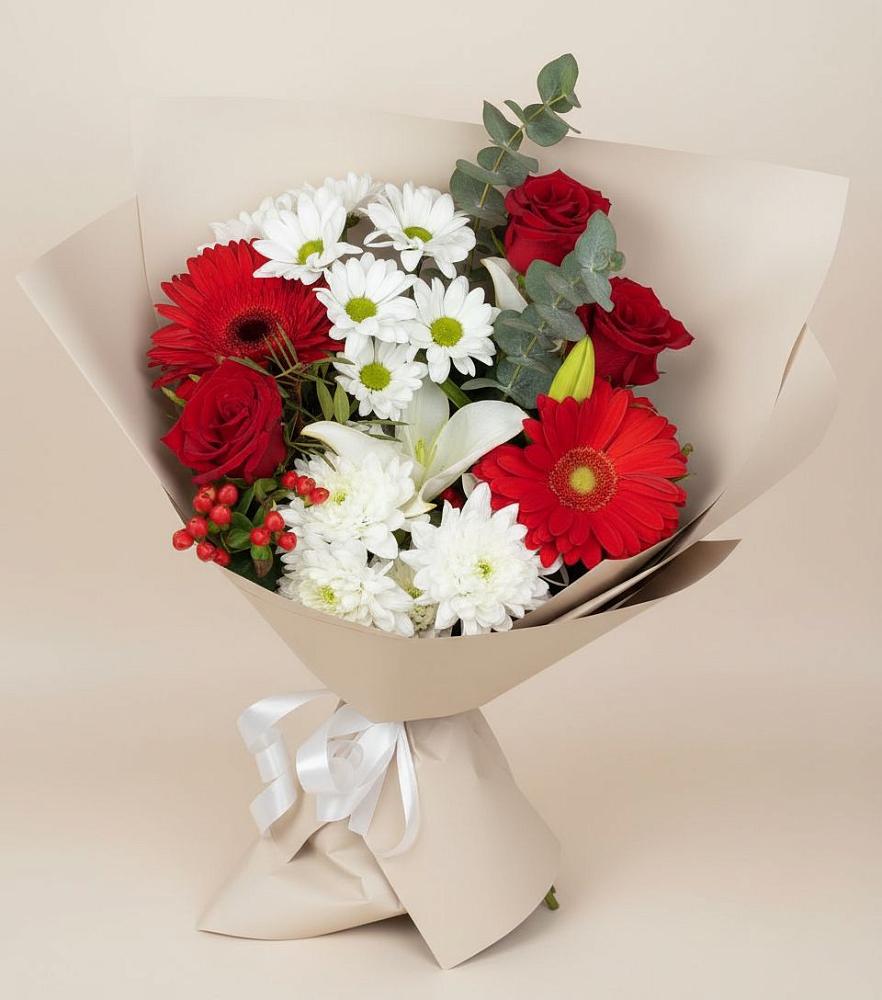 Букет цветов из: Розы, Хризантемы, Герберы и Лилии в Нерехте
