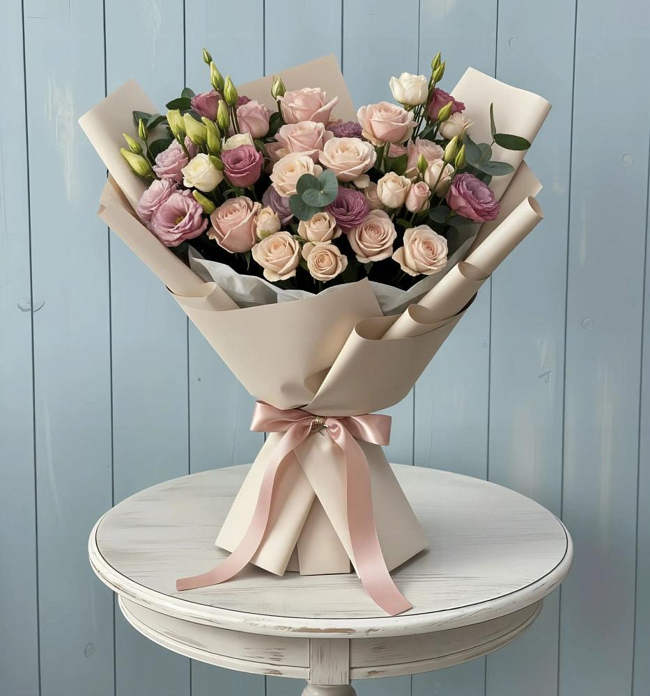 Букет цветов из: Розы и Лизиантусы в Нерехте