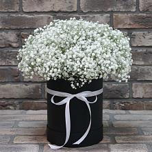 Цветочная композиция из Гипсофила в шляпной коробке в Нерехте